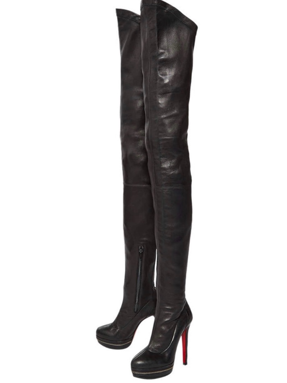 Christian Louboutin Women's Black Over-the-Knee zip Platform High Heel Boots